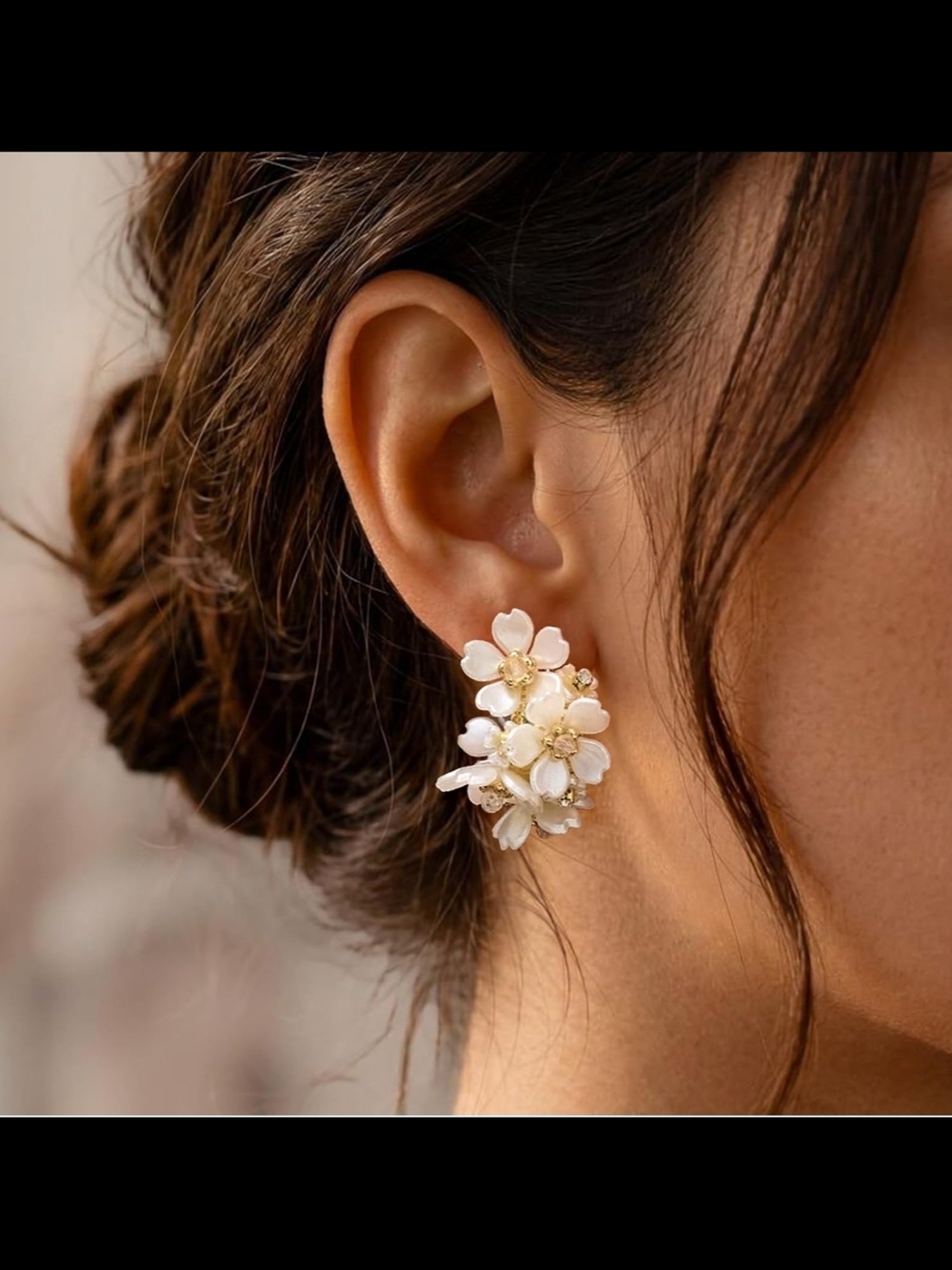 Floral Bridal Earrings White And Gold Pearly White Resin Wedding Jewelry